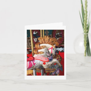 Tarjeta Feria de fotografía del caballo de carrusel rosa y