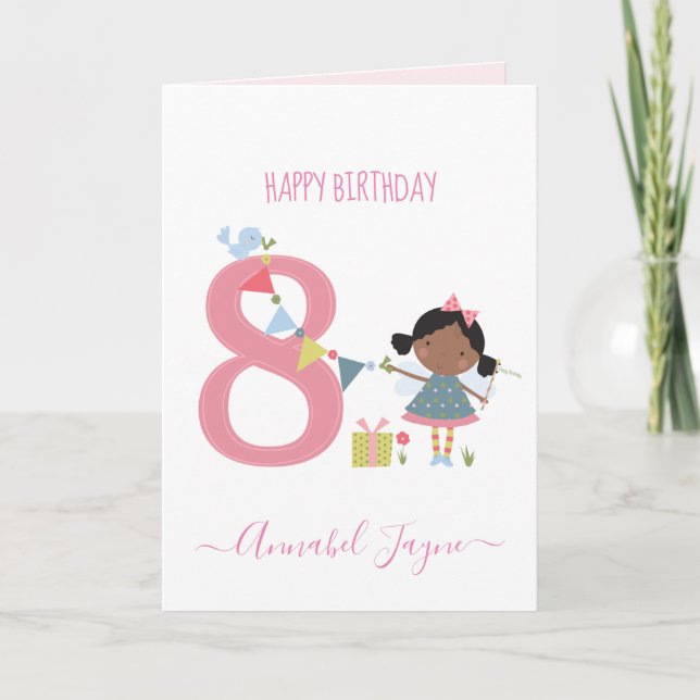 Tarjeta Feria del octavo cumpleaños lindo rosa personaliza (Anverso)
