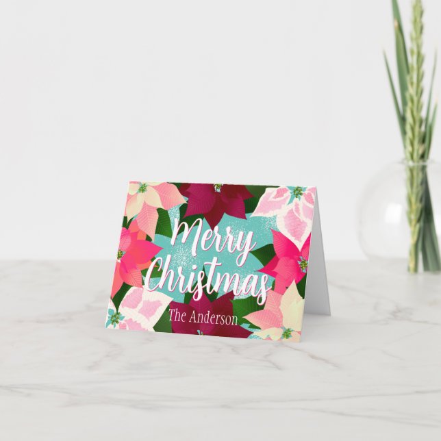 Tarjeta Feriado de puninsettias rosadas (Anverso)