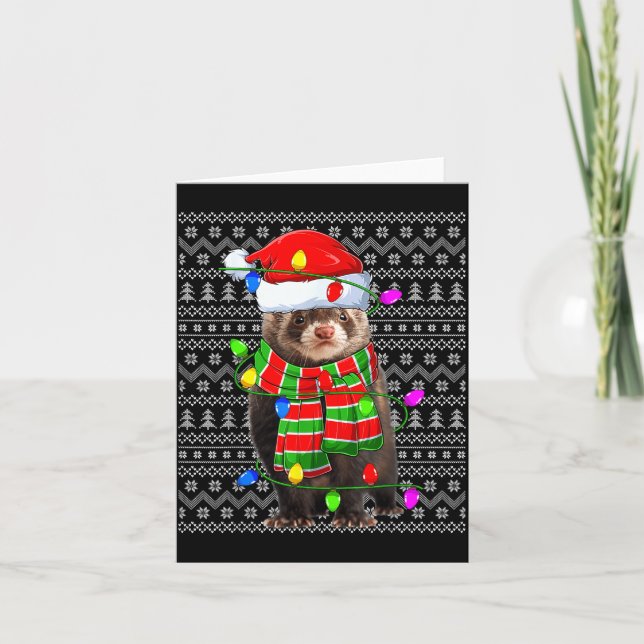 Tarjeta Ferret Ugly Xmas Lighting Santa Ferret Christmas  (Anverso)