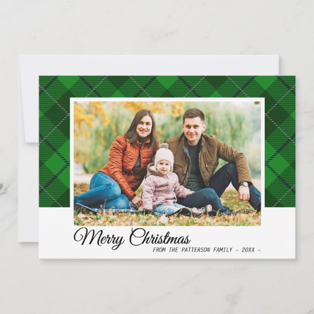 Tarjeta Ferry Christmas Family Photo Green Tartan Style (Anverso)
