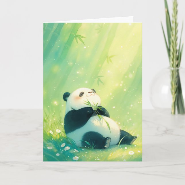 Tarjeta Festín de bambú con un panda alegre (Anverso)