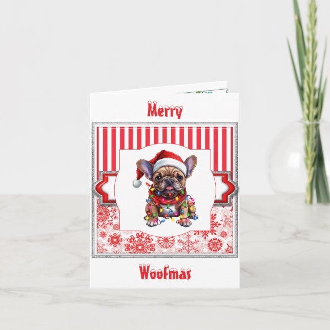 Tarjeta Festín de Bulldog francés de Merry Woofmas (Anverso)