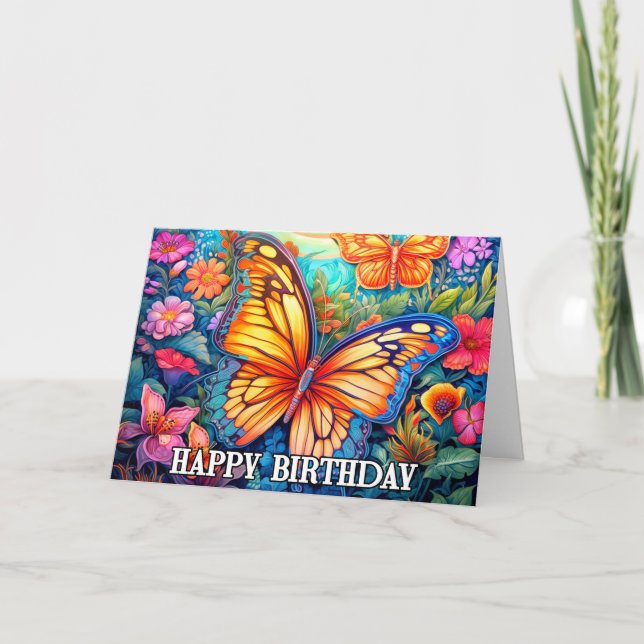 Tarjeta Festín de mariposa de primavera bailando Feliz cum (Anverso)