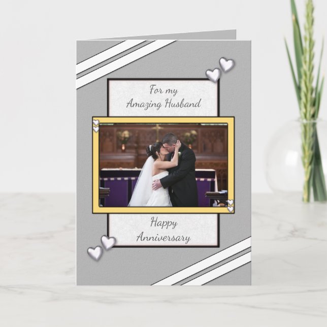 Tarjeta Festín del aniversario del Boda gris del marido (Anverso)
