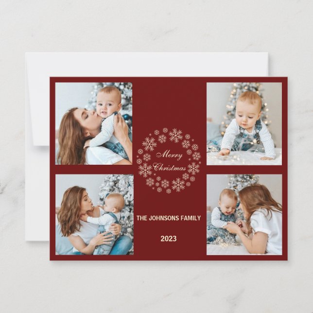 Tarjeta Festiva С hristmas familia fototarjeta rojo blanco minimal (Anverso)