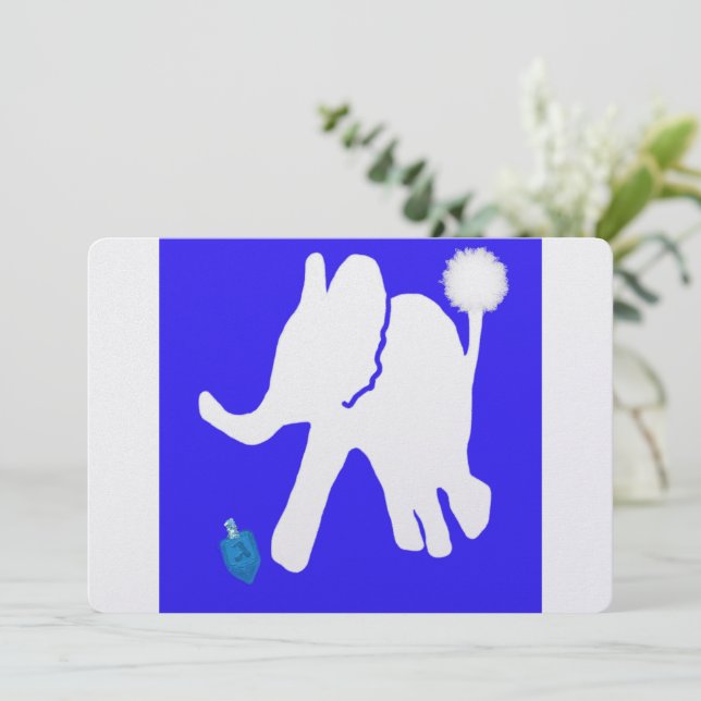Tarjeta Festiva ח נ ו כ ה Hanukkah dreidel con elefante blanco (Anverso de pie)