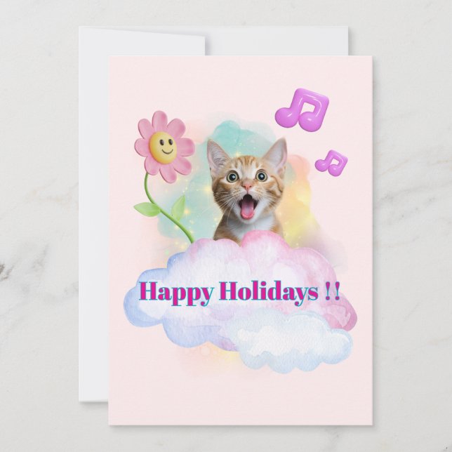 Tarjeta Festiva 可愛い『Happy Holidays』おしゃべりねこ♡ (Anverso)