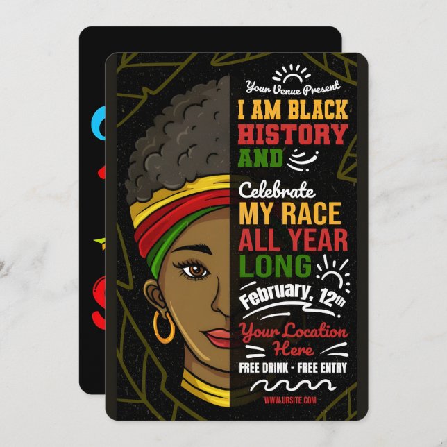 Tarjeta Festiva 100 Days Learning Black History 2026  (Anverso / Reverso)
