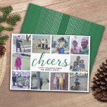Tarjeta Festiva 10 Alegres de Collage de fotos con patrón de franj<br><div class="desc">Usa fotos de 10 cuadrados y haz que los Navidades Cheers saluden con un gran guión moderno en la parte delantera y un sencillo patrón en la parte trasera. Si necesita mover algo,  haga clic en el botón personalizar para realizar cambios.</div>