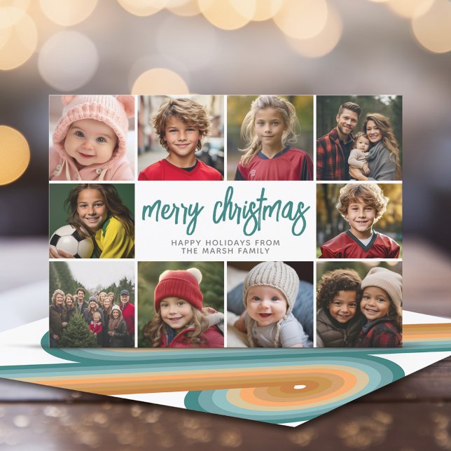 Tarjeta Festiva 10 Borde fotográfico - Merry Christmas Retro Line  (Retro Line Art - Online Christmas Card with a vintage 70s vide - 10 photos)