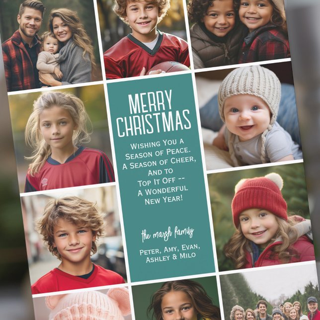 Tarjeta Festiva 10 Borde fotográfico - Merry Christmas Retro Line  (10 Photo Online Christmas Card - Print and Download Options - Modern, Minimal Design - retro stripe)