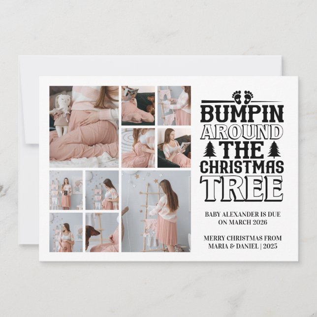Tarjeta Festiva 10 Photo Christmas Tree Pregnancy Announcement (Anverso)