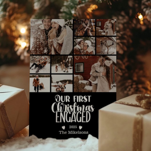 Tarjeta Festiva 10 Photo Minimalist First Christmas Engaged (Subido por el creador)