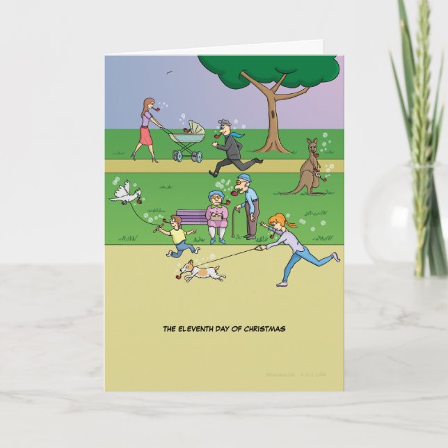 Tarjeta Festiva 11º Día de Navidades (11 Pipers Piping) (Anverso)