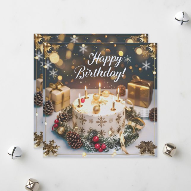 Tarjeta Festiva 12月の煌めくバースデーカード／Sparkling December Birthday Card (Anverso/Reverso In Situ)