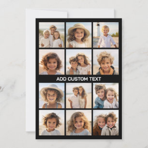 Tarjeta Festiva 12 Colaje de Fotos - Fondo Negro Minimalista Moder
