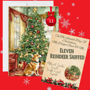 Tarjeta Festiva 12 Días De Navidades Doggie Día 11