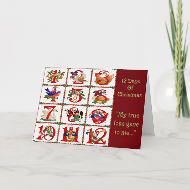 Tarjeta Festiva 12 días de regalos de la impresión del edredón del (Anverso)