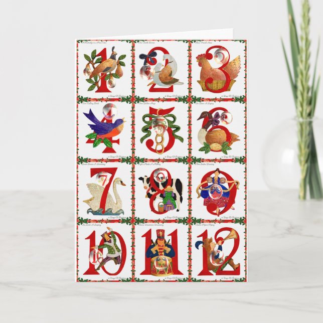 Tarjeta Festiva 12 días de regalos de la impresión del edredón del (Anverso)