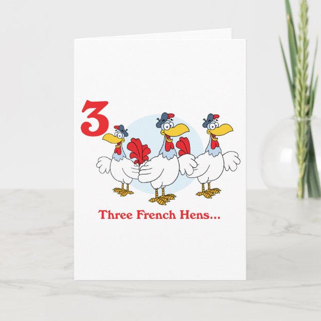 Tarjeta Festiva 12 días tres gallinas francesas (Anverso)