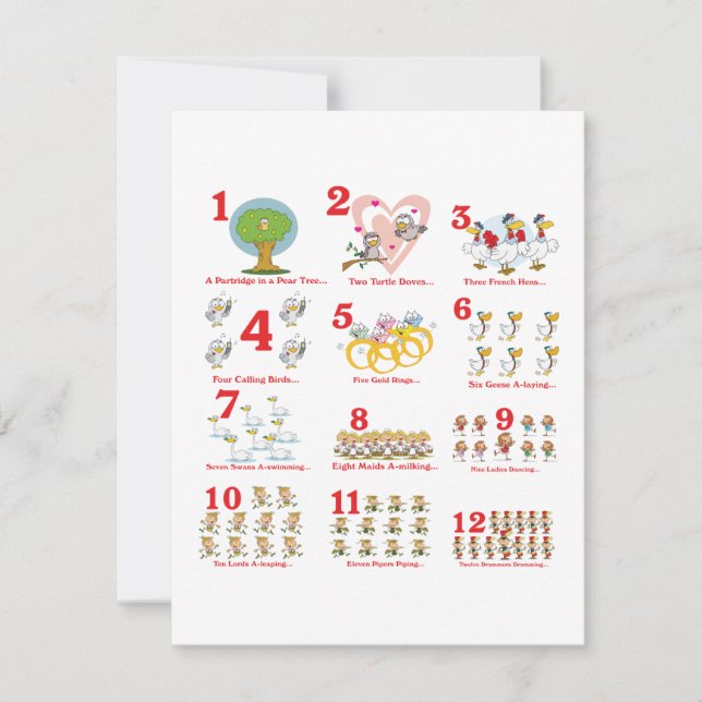 Tarjeta Festiva 12 duodécimo días de navidades completos (Anverso)