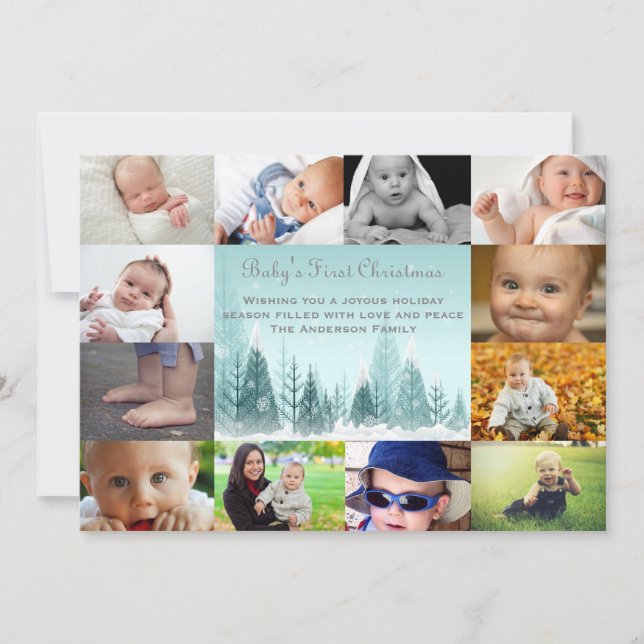 Tarjeta Festiva 12 Foto Collage del paisaje invernal - 5 x 7 bebé (Anverso)