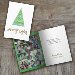 Tarjeta Festiva 12 Foto: Warmest Wishes Christmas Tree Ornaments<br><div class="desc">DISEÑO FRONTAL: Un Árbol de Navidad moderno y mínimo con fondo de color de agua y adornos. El saludo -los deseos más cálidos- se puede cambiar. El color de fondo es blanco. — DISEÑO INTERIOR: Utiliza 12 fotos cuadradas con el sujeto centrado. El collage de 12 fotos de la cuadrícula...</div>
