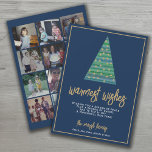 Tarjeta Festiva 12 Foto: Warmest Wishes Christmas Tree Ornaments<br><div class="desc">DISEÑO FRONTAL: Un Árbol de Navidad moderno y mínimo con fondo de color de agua y adornos. El saludo -los deseos más cálidos- se puede cambiar. También se incluye un área de mensajes con un área para agregar una firma de familia y nombres individuales. El color de fondo es azul...</div>