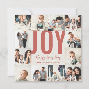 Tarjeta Festiva 12 fotos Joy Happy Everything Red