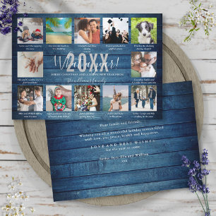 Tarjeta Festiva 12 Leyendas de Collage de Fotos Qué Año Madera Azu