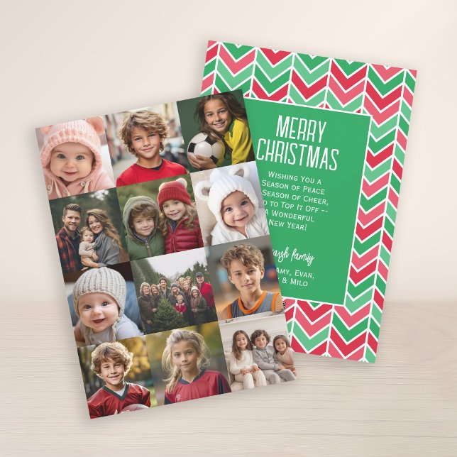 Tarjeta Festiva 12 Navidades Collage de fotos de 2 lados - Descarg (12 Photo Collage with a Festive Christmas Greeting on the 2nd Side)