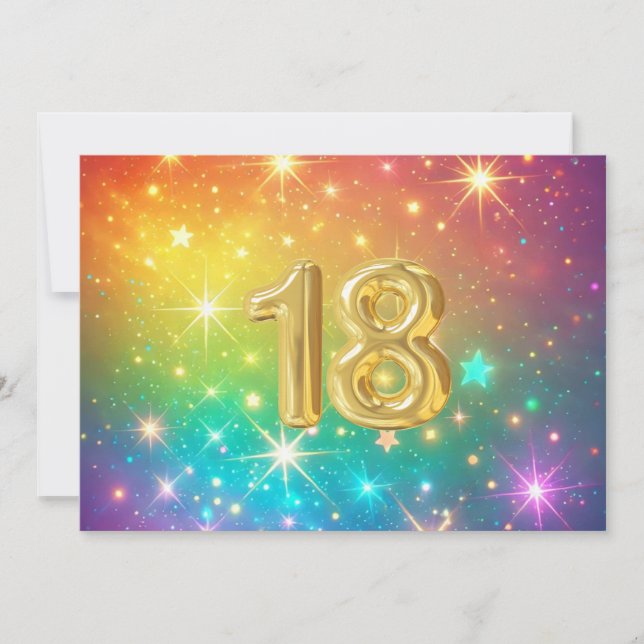 Tarjeta Festiva 18.º colorido espacio de estrellas arcoiris (Anverso)