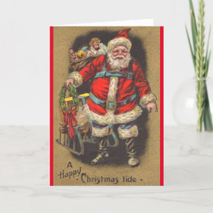 Tarjeta Festiva 1915 Papá Noel con su trineo y juguetes