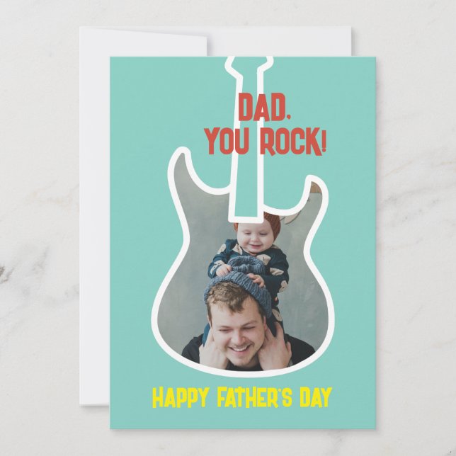 Tarjeta Festiva 1.ᵉʳ papá del día del padre, graciosa guitarrista (Anverso)