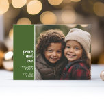 Tarjeta Festiva 1 Collage de fotos Navidades mínimos paz verde amo<br><div class="desc">Un saludo navideño simple y minimalista con una foto cuadrada y caligrafía moderna. Recortar tus fotos en cuadrados antes de subirlas.</div>
