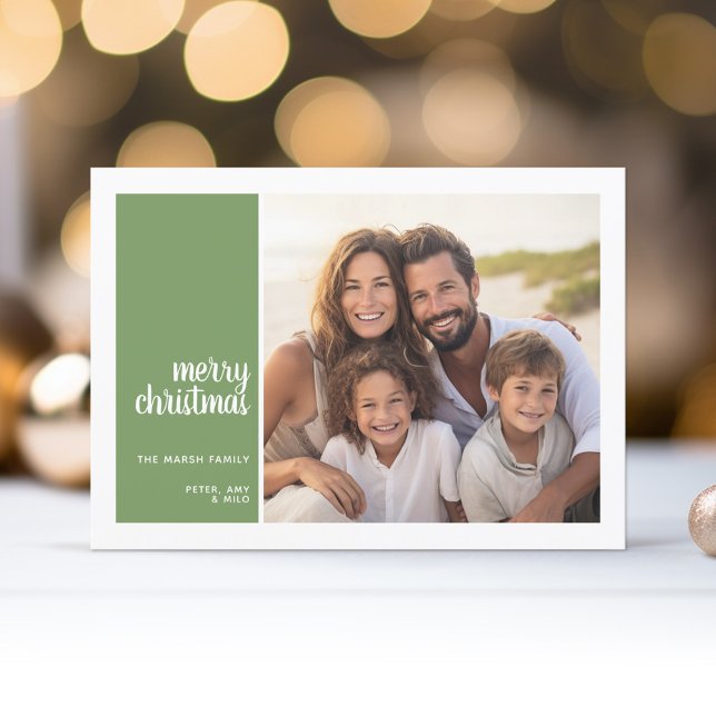 Tarjeta Festiva 1 Foto: Navidades mínimos simples navidades verdes (1 Photo Modern Christmas Card - mod Calligraphy - green background - download option available)