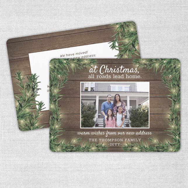 Tarjeta Festiva 1 foto Nueva casa Rustic Madera Pino y String Luce (Subido por el creador)