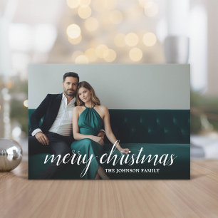 Tarjeta Festiva 1 Foto Script Merry Christmas Houndstooth 
