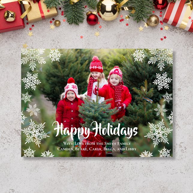 Tarjeta Festiva 1 Foto Snowflake (Holiday card with snowflakes and large photo)