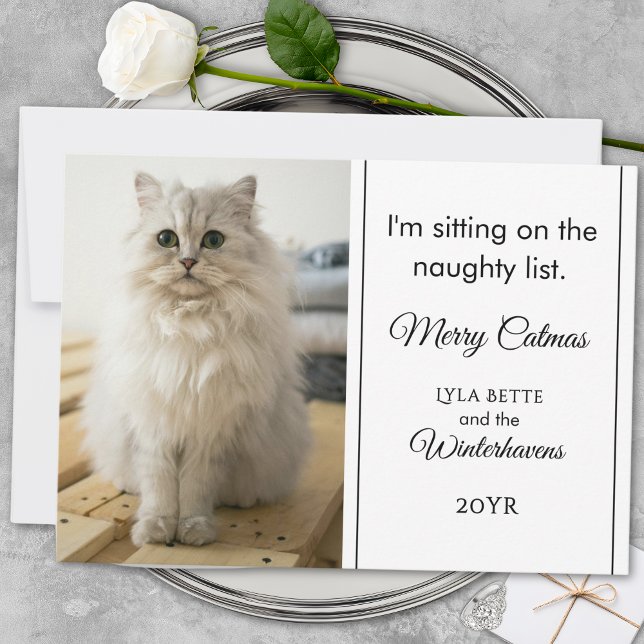 Tarjeta Festiva 1 Mascota de fotografía Funny Naughty List Humor P (I'm Sitting on the Naughty List Modern Typography 1 Photo Funny Holiday Card)