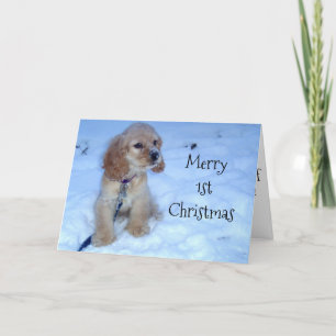 TARJETA FESTIVA "1" NAVIDADES A BABY-SNOWBOUND PUP ENVÍA "AMOR"