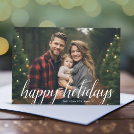 Tarjeta Festiva 1 Photo Christmas Script White Damask Happy