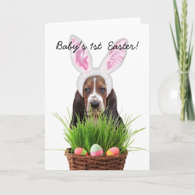 Tarjeta Festiva 1ra Pascua Basset Hound del bebé (Anverso)