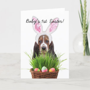 Tarjeta Festiva 1ra Pascua Basset Hound del bebé