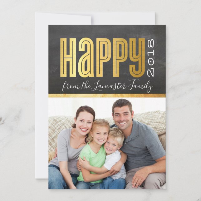 Tarjeta Festiva 2018 NUEVO AÑO FOTO elegante Relieve metalizado de (Anverso)