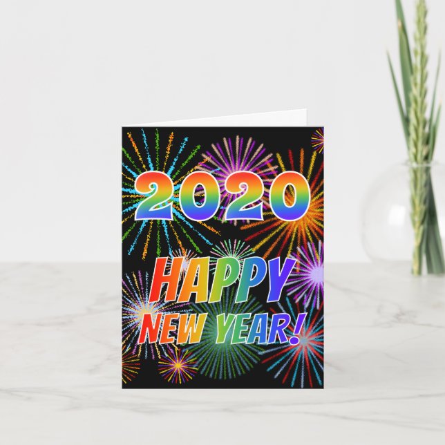 Tarjeta Festiva ¡2020 FELIZ AÑO NUEVO! + Patrón de fuegos artifici (Anverso)