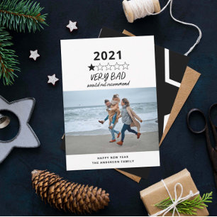 Tarjeta Festiva 2021 mal año en reseña 5 estrellas foto graciosa