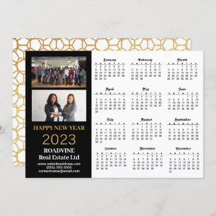 Tarjeta Festiva 2023 Business 2 Photo Modern Gold Script Calendar