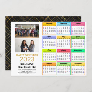 Tarjeta Festiva 2023 Business 2 Photo Modern Gold Script Calendar